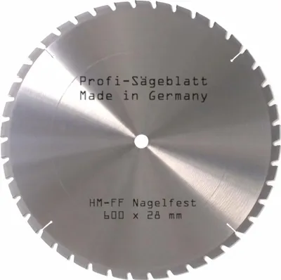 Produktbild von HM Sägeblatt 600 x 28 mm NAGELFEST FF Hartmetall FSP Kreissägeblatt 600mm für Bauholz Brennholz Schalholz Leimholz zum Sägen mit Wippsäge Tischkreissäge Kreissäge Kappsäge Brennholzsäge Tischsäge