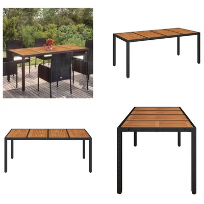 Obrázek produktu pro vidaXL Zahradní stůl s dřevěnou deskou černý 190x90x75 cm Poly ratan - Zahradní stůl s dřevěnou deskou - Zahradní stoly s dřevěnou deskou - Zahradní nábytek - Jídelní stůl
