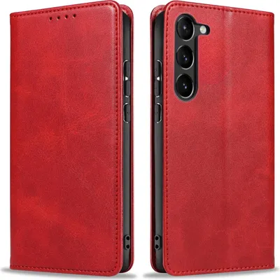 Produktbild von Handyhülle für Samsung Galaxy S23 Kunstleder Flip Cover Hülle Handytasche Case Kartenfach Farbe: Rot