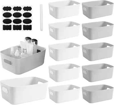 Imagen del producto de Conjunto de cestas de almacenamiento, 12 unidades, 20 x 14 x 6 cm, de plástico, para organizar