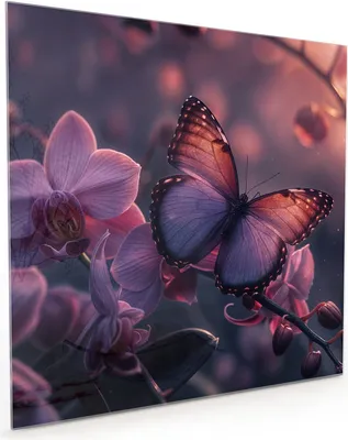 Produktbild von Küchenrückwand Spritzschutz Glas mit Motiv Schmetterling Blüte 40 x 40 cm