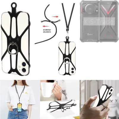 Produktbild von K-S-Trade 3in1 Handykette Handyband Handykordel Halsband Smartphone-Ring Handy-Ring kompatibel mit FOSSiBOT F101 Fingerhalterung Handyring