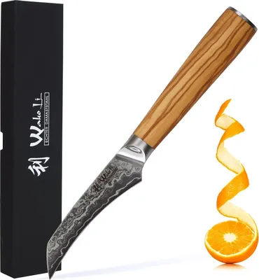 Produktbild von Wakoli Oribu I Schälmesser 8,50 cm extrem scharfe Klinge aus 67 Lagen I Profi Küchenmesser mit Griff aus Olivenholz