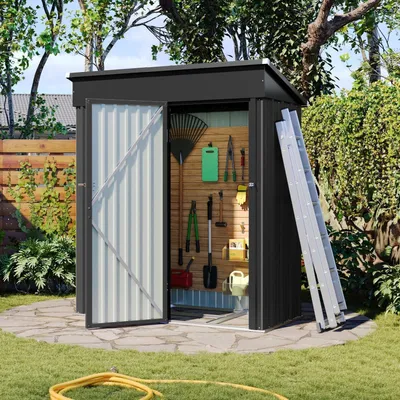 Produktbild von Geräteschuppen Metall 150x91x185 cm Pultdach mit Belüftung Tür mit Schloss Schwarz