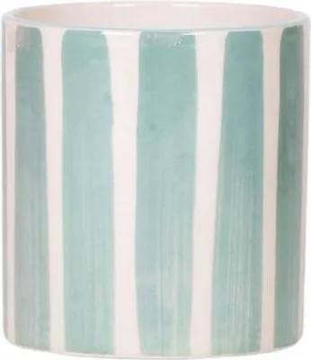 Image de Pot à rayures peint - Turquoise - Ø9cm - Pot de fleurs en céramique de style