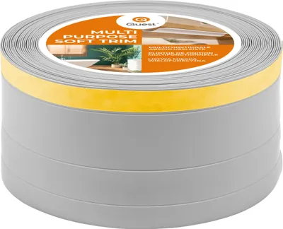 Produktbild von QUEST 4in1 Multifunktionsleiste, Weichsockelleiste Selbstklebend 1x120mm, 5m, Abschlussleiste Multifunktional, Flexibel, Dekorativ, UV-beständig, W2, grau