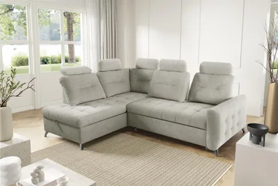 Productafbeelding van Eckbank, slaapbank, bank WENDIE, bekleding: stof, kleur: beige, model: Hold Me, ottoman links