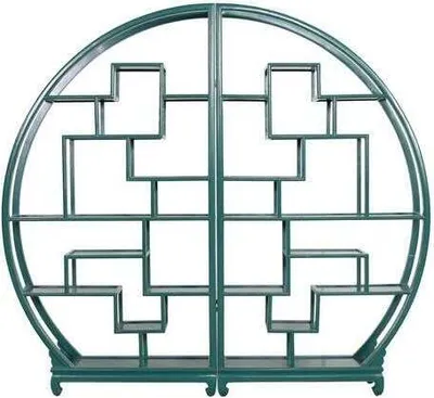 Produktbild von Fine Asianliving Chinesische Runde Offene Vitrine Kiefern Grün B176xT26xH192cm