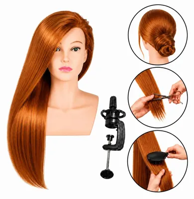 Produktbild von Beata Trainingskopf 70cm kupfer Friseurkopf zum Kämmen, Übungskopf , Thermohaar + Griff