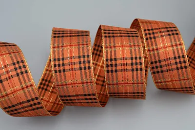 Productafbeelding van 20 m x 40 mm Decoratielint geruit elegant koper - Terracotta goud met vormvaste randen Polyester glanzend