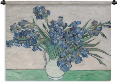 Produktbild von MuchoWow® Wandteppich Wandbehang Vase mit Schwertlilien - Vincent van Gogh 90x67.5 cm Tapisserie Dekoration Wandtuch - Fototeppich - Wand-Skulpturen