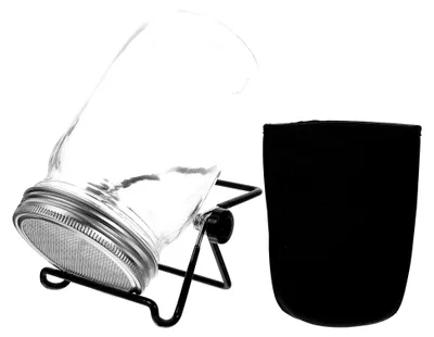 Produktbild von Keimglas-Set mit Edelstahl-Deckel, Ständer und Schattierungsbeutel für Bohnensprossen und Saatgutanzucht