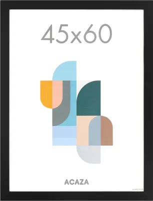A black picture frame with a geometric abstract design and size information displayed.