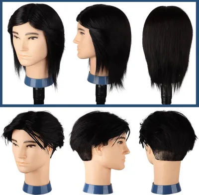 Produktbild von Famanu Mannequin Kopf für Friseure mit 100% menschlichem Haar - Übungskopf für Haarstyling (Schwarz, 35 cm)