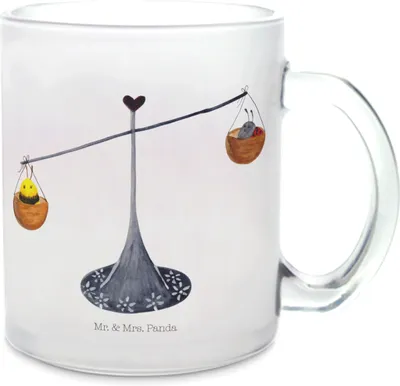 Produktbild von Mr. & Mrs. Panda Teetasse Sternzeichen Waage - Transparent - Geschenk, Geschenk Oktober, Tasse mit Henkel, Waage Sternzeichen, Glas Teetasse, Gleichgewicht, Teeglas