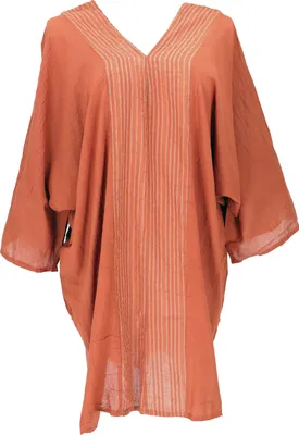 Produktbild von Japan Style Tunika, Boho Kaftan, Kurzarm Strandtunika für Starke Frauen - Rostorange, Damen, Baumwolle, Blusen & Tunikas