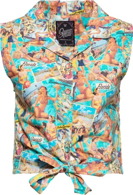 Produktbild von QUEEN KEROSIN Ärmellose Bluse Zum Binden Mit Allover-Print Im 50S Stil 50'S Vacation Mehrfarbig L