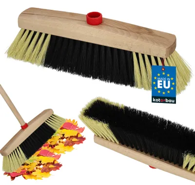 Obrázok produktu pre KOTARBAU® Kefa na zametanie ulíc, 30 cm, s PET štetinami. Záhradná kefa, metla z dreva, vhodná na vonkajšie aj vnútorné použitie. Vnútorná metla, čierna a béžová