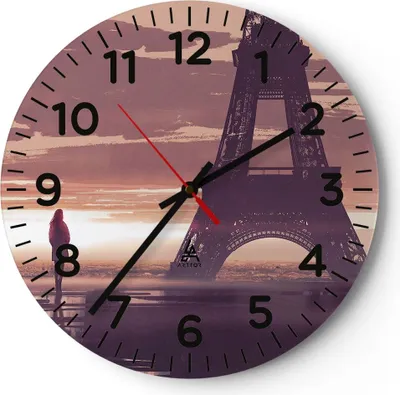 Produktbild von Wanduhr - Rund - Glasuhr - Paris Stadt Nacht - 40x40cm - Schleichendes Uhrwerk - Lautlos - zum Aufhängen bereit - Dekoration Modern - Wanddekoration aus Glas - C4AR40x40-4104