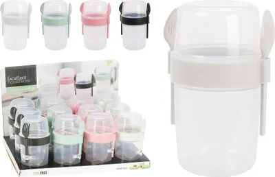 Produktbild von Essensbehälter mit Besteck Lunchbox 1,1l transparent Becher