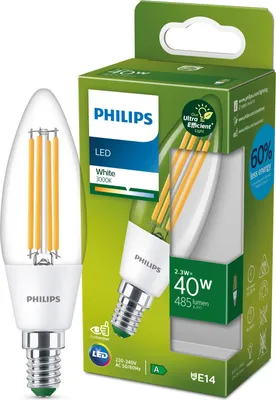 Produktbild von Philips ultraeffizientes LED Kerzenlampe E14 2,3W 485lm warmweiss 3000K wie 40W 8719514435759