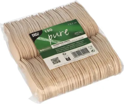 Produktbild von PAPSTAR Göffel aus Holz "pure", 8,2 cm, ideal für Fingerfood | Folie (150 Stück)