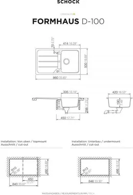 Immagine prodotto di Lavello in granito Schock Formhaus D-100 A 500 x 860 mm asfalto FOMD100AGAS
