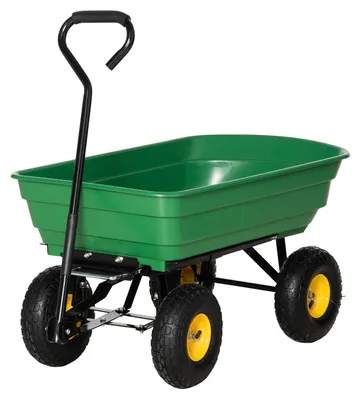 Zdjęcie produktu dla Wózek ogrodowy, pojemność 75 litrów, udźwig 200 kg, funkcja przechylania | Kolor: zielony, żółty | Wymiary: 52 x 109 x 94 cm