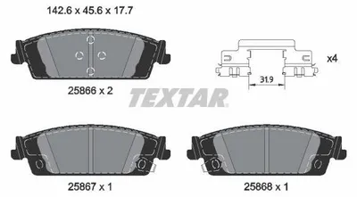 Produktbild von TEXTAR Bremsbeläge Satz Hinten für CHEVROLET SILVERADO 1500 Crew Cab Pickup 2586601