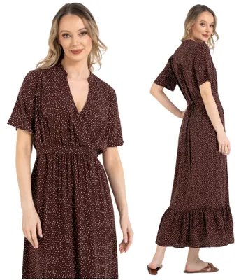 Zdjęcie produktu dla Sukienka letnia – sukienka maxi w rozmiarze 3XL – sukienka damska w kolorze brązowym – sukienka z wiskozy – sukienka na imprezę