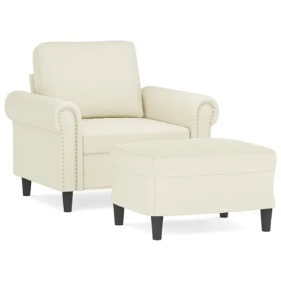 Image de Fauteuil avec repose-pied Crème 60 cm Velours