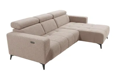 Obrázek produktu pro Moderní rohová pohovka Nicolette ve světle hnědé barvě s elektrickou relaxační funkcí a nastavitelnými opěrkami hlavy