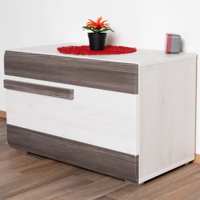 Produktbild von Schuhschrank Knoxville 21, Farbe: Kiefer Weiß / Grau - Abmessungen: 47 x 80 x 42 cm (H x B x T), mit 1 Klapptür und 4 Fächern