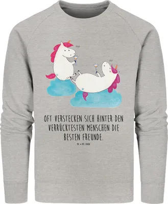 Produktbild von Mr. & Mrs. Panda Baumwoll Sweatshirt Einhorn Sekt Größe XL - Heather Grey - Geschenk, Einhörner, Unicorn, Bio Pullover, BFF, Pulli, Korken, Sweater, Party