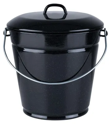 Emaillierter Eimer mit Deckel, 10 L, schwarz, Ø 28 cm