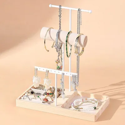 Produktbild von 3-lagige Schmuckständer, verstellbar, weiß, für Ketten, Armbänder, Ohrringe