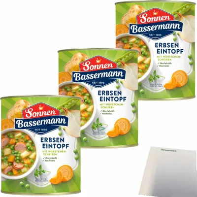 Produktbild von Sonnen Bassermann Erbsen-Eintopf 3er Pack (3x800g Dose) + usy Block