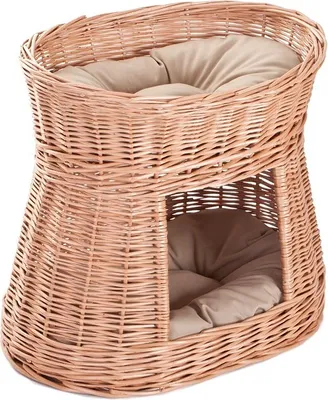 Zdjęcie produktu dla Owalny domek dla kota w naturalnym kolorze / wiklinowy kosz dla kota / wieża dla kota 50X40 H45 CM