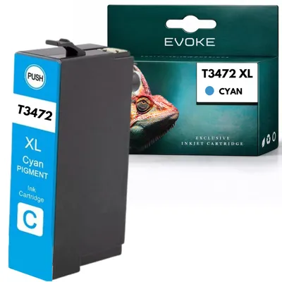 Obrázok produktu pre Evoke-Patronen, kompatibilné s tlačiarňou Epson T3472 T347XLC, farba: azúrová, objem: 12 ml, kompatibilné s modelmi WorkForce Pro WF3720DWF a 3725DWF