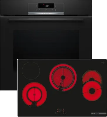 Produktbild von Bosch HBD471FB81 (HBA571BB3+PKH811BB1D), Glaskeramikkochfeld, 4 Zone(n), Glas, Schwarz, Touchsteuerung, 80,2 cm