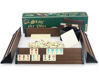 Produktbild von Semus - Star Holz Optik Rummy Set OKEY mit Melamin Steine Plastik OKEY TAKIMI