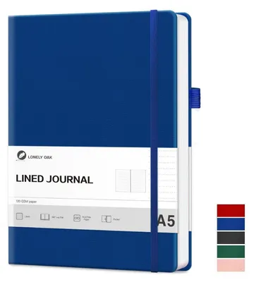 Zdjęcie produktu dla Notatnik A5, twarda okładka, w kratkę, niebieski, 160 stron, papier premium o gramaturze 120 g/m², z gumką i wewnętrzną kieszenią