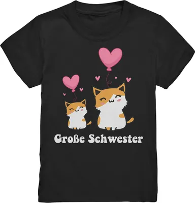 Produktbild von Große Schwester T-Shirt Katze Große Schwester Geschenk – Black / 122/128 (7-8)