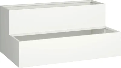 A white, two-tiered rectangular planter box.