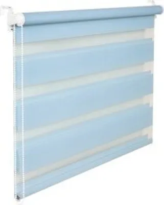 Image de Store double Duorollo 45 cm de large 150 cm de long bleu clair, y compris corde Store de fenêtre Store à enrouleur Jal