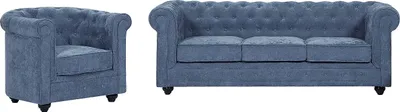 Produktbild von Sofa 3-Sitzer & Sessel - Stoff - Blau - CHESTERFIELD