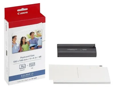 A Canon Selphy CP color ink and paper set for postcard-sized prints.