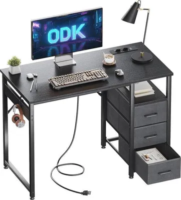 Produktbild von Famanu Schreibtisch mit 3 Stoffschubladen und USB-Anschlüssen - Schwarz