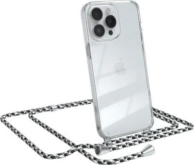 Produktbild von EAZY CASE Handykette kompatibel mit Apple iPhone 14 Pro Max, Handyhülle mit Umhängeband, Handykordel, Schutzhülle Clear, Band in Schwarz