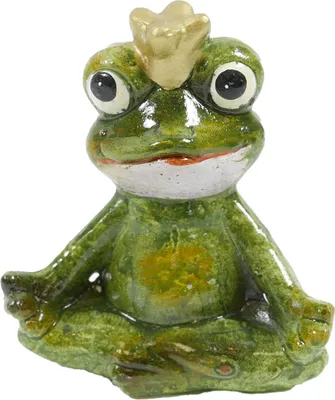 Produktbild von Froschkönig mit Krone Gartenfigur sitzend aus Keramik Höhe 9cm
